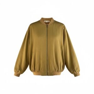 Perry Ellis Men’s Silk Bomber Jacket Olive Green Full Zip Ribbed Trim Size L